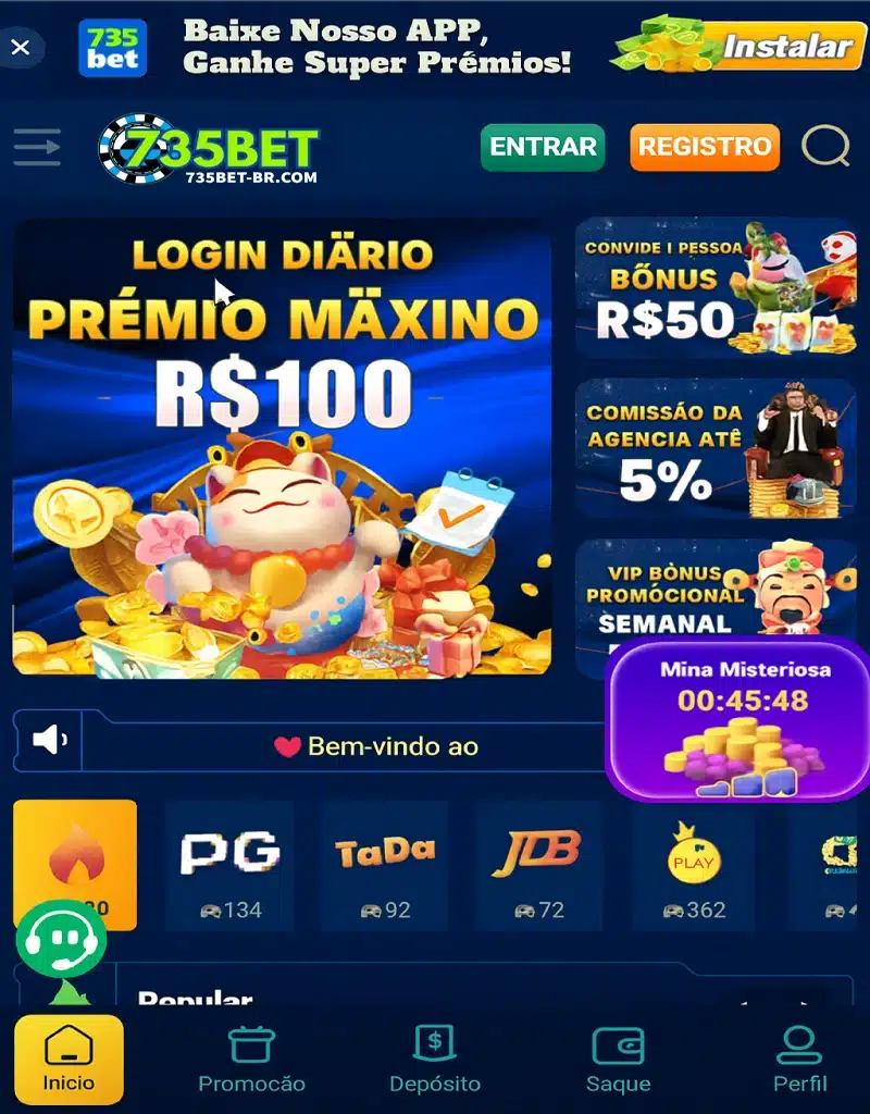 Tela inicial do aplicativo 735BET Cassino